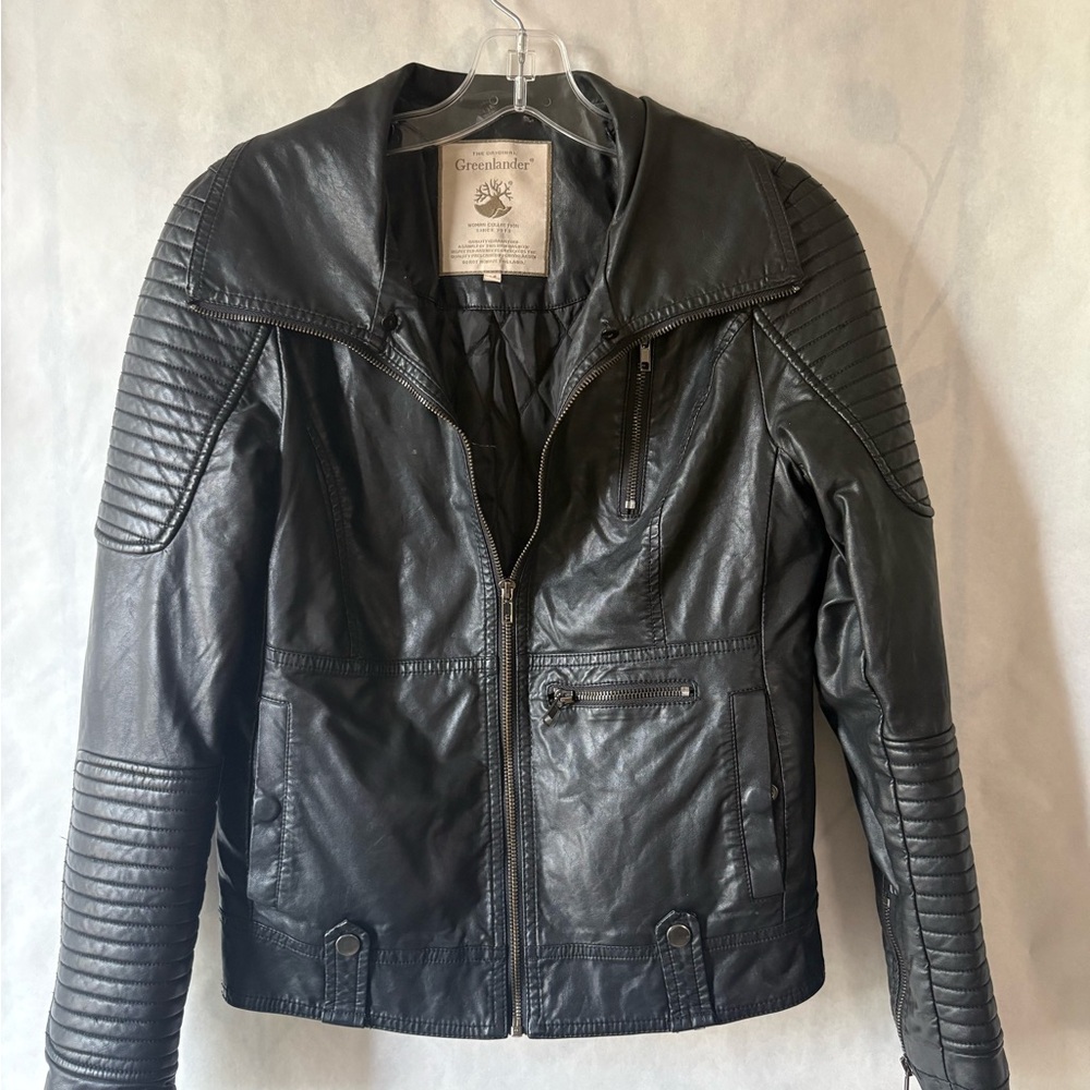 Greenlander Black Leather Jacket with Removable Fur Neckline